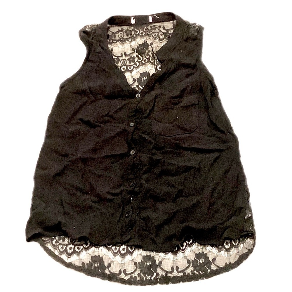 XS lace button up blouse Y2K​​​​​​​​​ mesh sheer sleeveless goth emo grunge